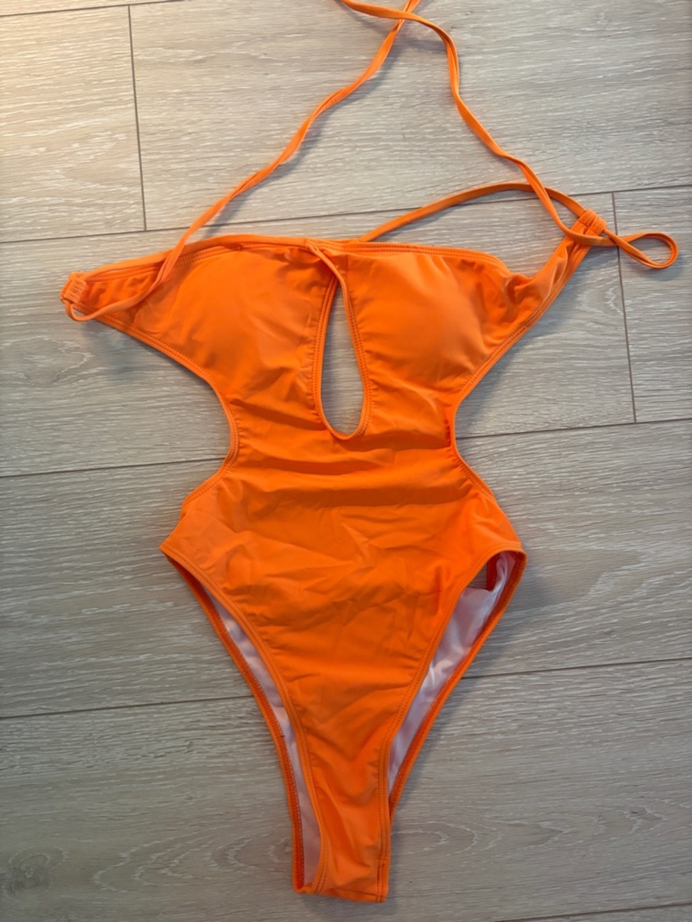 Bright Orange Strappy Keyhole One-Piece Swim Suit Bikini Size S